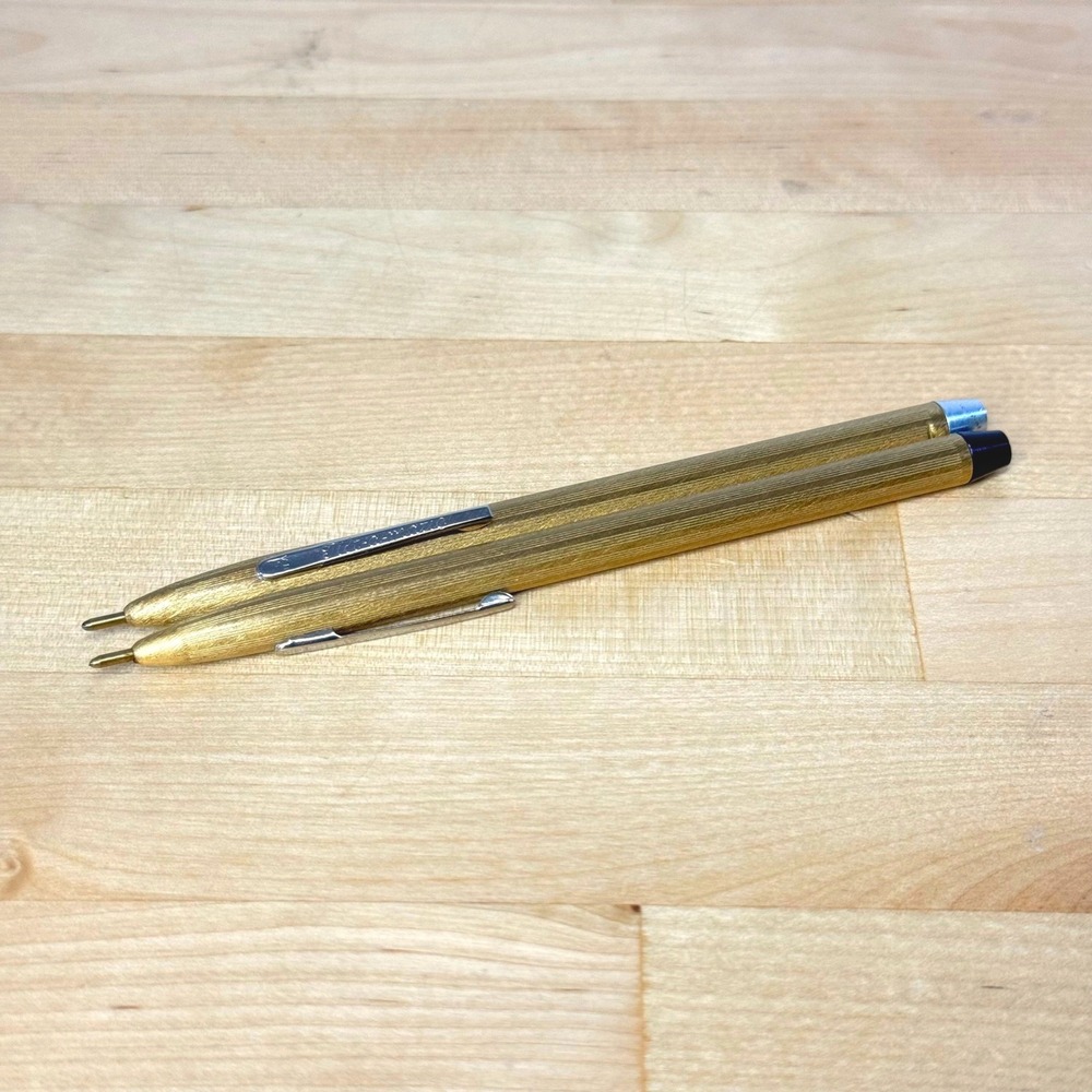 VTG Tilt-o-matic Gold Tone Ballpoint Pen Lot of 2 MCM Retro Stationary Analog